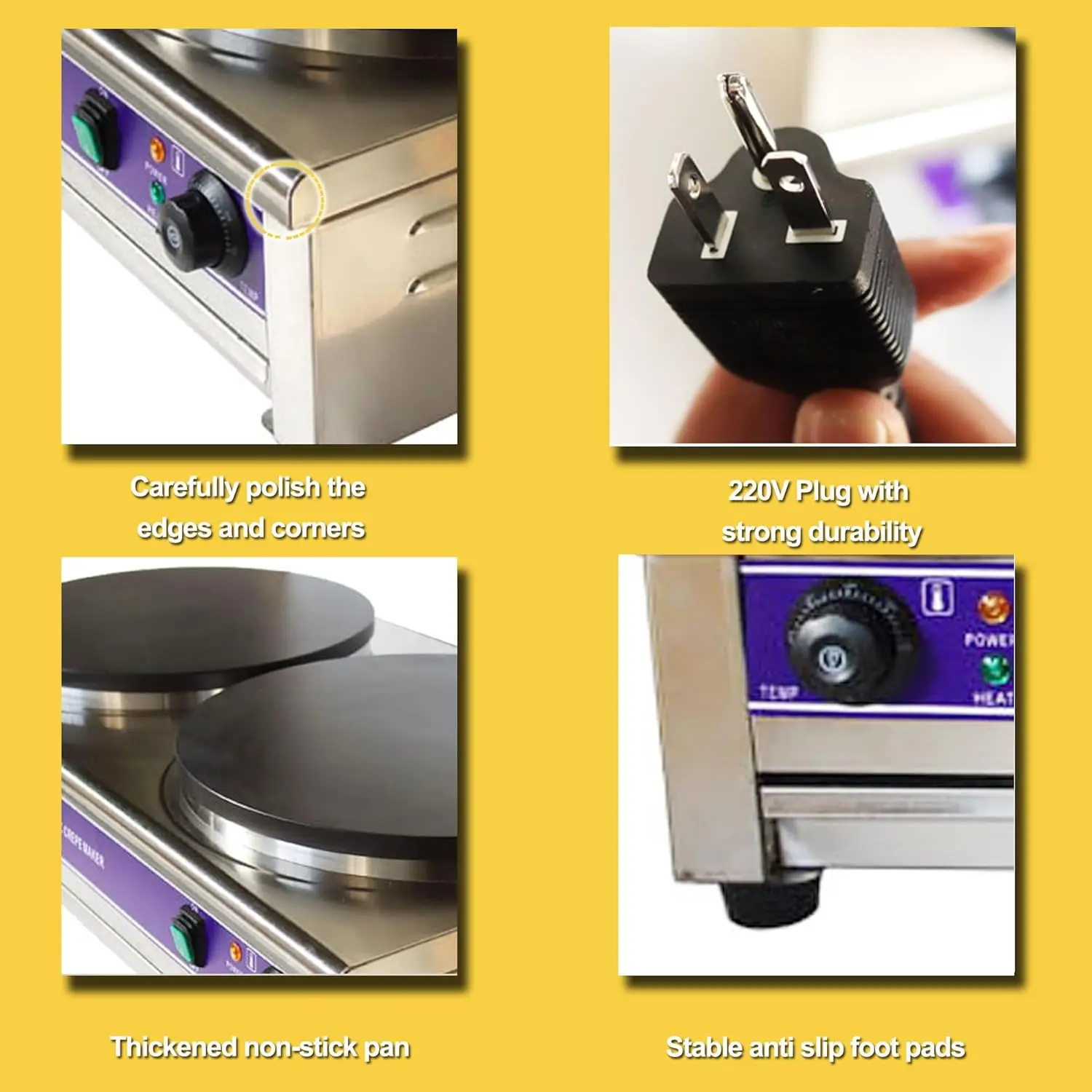 220V Double Electric Crepe Maker 3KW×2 Commercial Pancake Maker Nonstick Pan Griddle Machine Pot for Blintzes Eggs Bacon