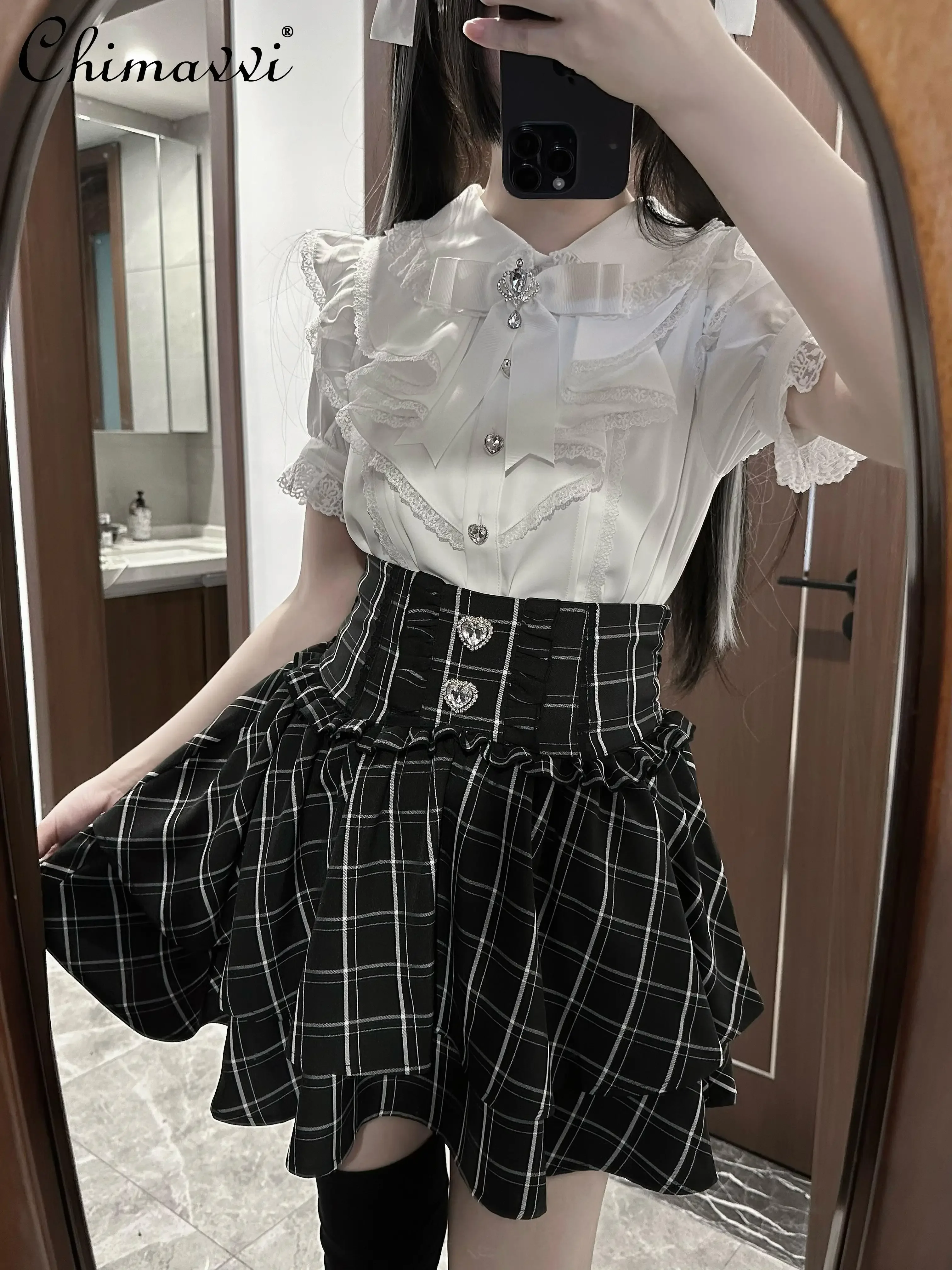 

Japanese Sweet Love Gem Mini Skirt Women Mass-produced Mine High-waist Double-layer Cute Girls Lolita Short Skirt Summer