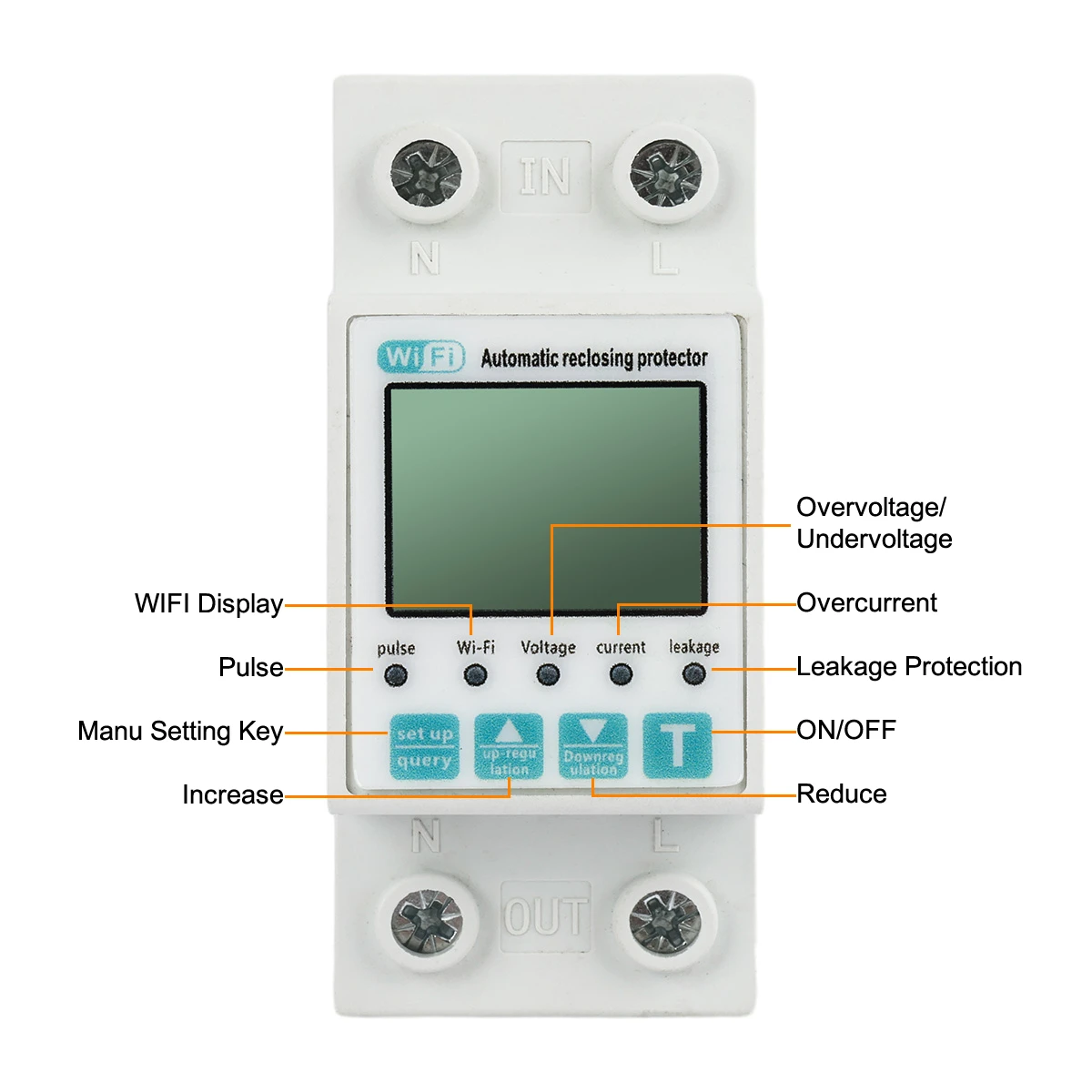 2P 63A TUYA APP WiFi Smart Circuit Earth Leakage Reclosing Over Under Voltage Protector Relay Switch Breaker Energy kWh Meter