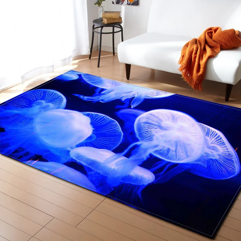 Jellyfish Parlor Bedroom Rug Sea World Turtle Fish 3D Carpet Living Room Area Rug Bath Kitchen Floor Mat Entrance Doormat