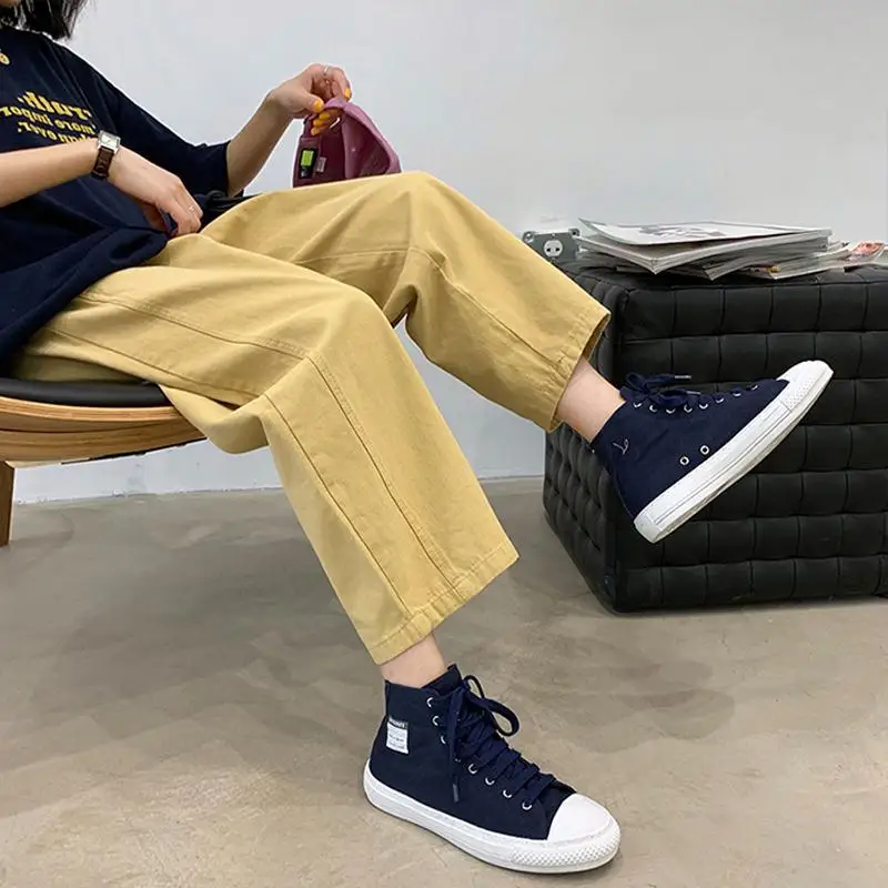 

Ladies Spring Autumn Simplicity office Lady wide leg Women Fashion trend High Waist Straight All-match Casual Cropped pants