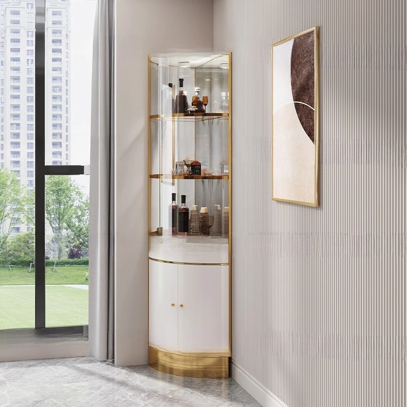 

Light luxury triangular wine cabinet living room modern simple wall with drawer corner cabinet stainless steel glass door