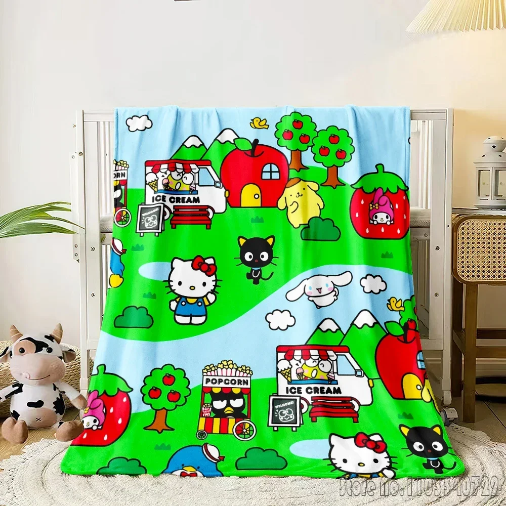 Kawaii Sanrio Hello Kitty Home Cute Kids Blanket Throw for Bed Sofa Decor Fleece Nap Blankets Boys Girls Children Gift