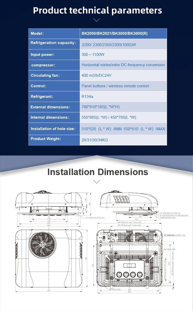 Hot Selling Electric 12V 24V Portable Parking Air Conditioner For Car