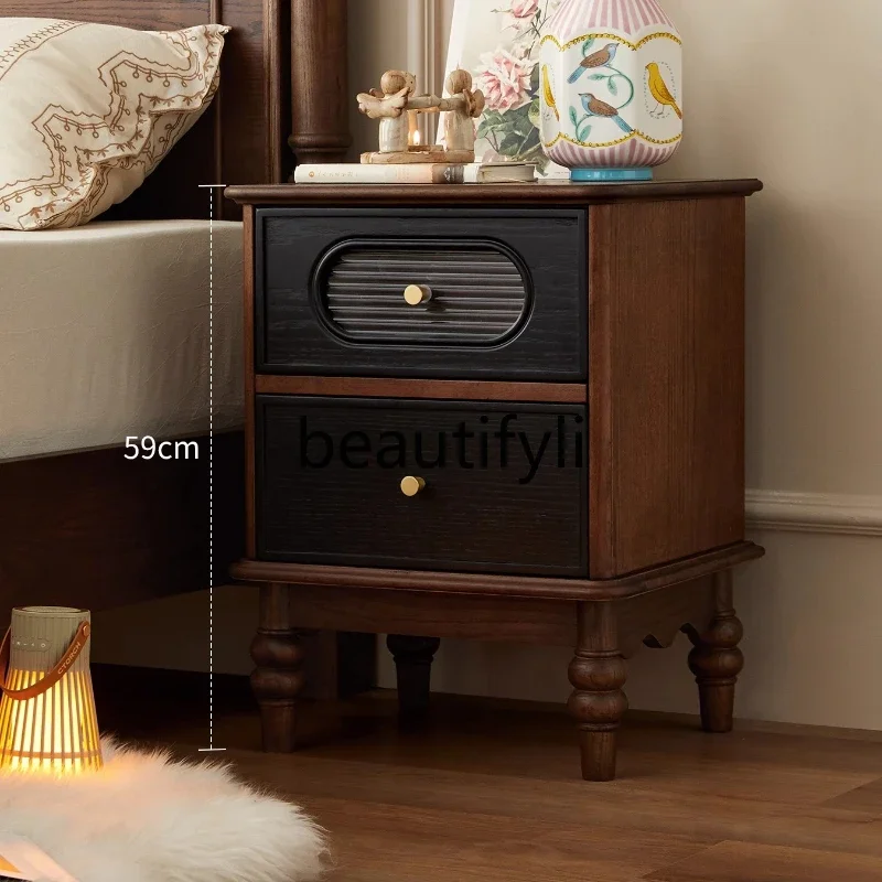 

French bedside table solid wood home bedroom retro bedside storage cabinet new0420