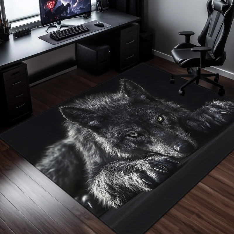 Black Pitbull Dog Thick Gold Chain Print Large Area Soft Flannel Non Slip Floor Carpet for Living Room Pet Lover Modern Style