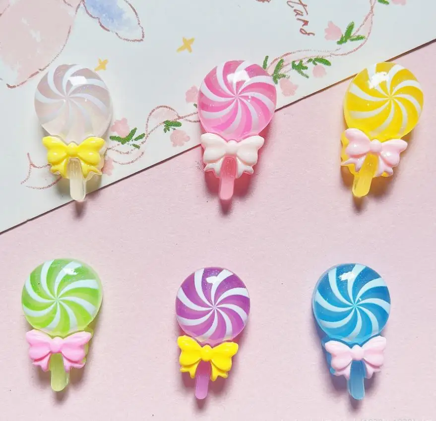 

100 Kawaii Bowknot Lollipop Resin Flatback Cabochon Art Supply Decoration Charm DIY Craft Doll House Accessories