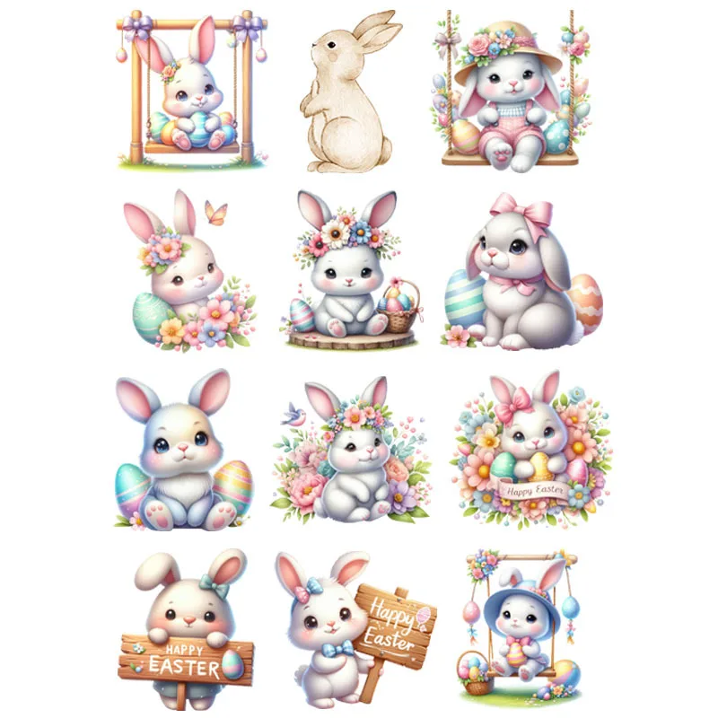 Dance bunny egg rabbit Iron On Patch transfers ready to press Easter rabbit dtf Heat Transfer On Children's clothing patches
