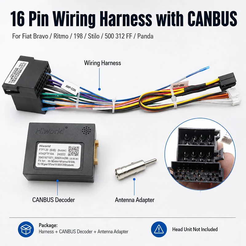 For Fiat Bravo Ritmo 198 Stilo 500 312 FF Panda 16 Pin Tail Cable CANBUS Decoder Wiring Harness