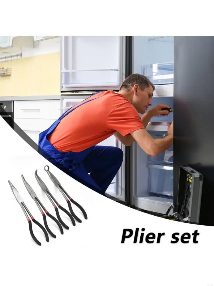 

4pc Plugs Plier Extended Reach Curved Jaw Plier For Electrical Maintenance