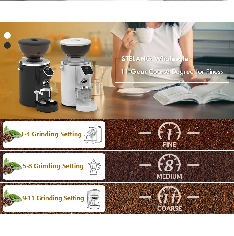 Macinacaffè Elettrico Commerciale Intelligente con Macine in Acciaio Inox per Uso in Auto e All'Aperto