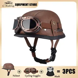 New Comfortable German Soldier Cruise Vintage Half Helmet Female Pedal Male Helmet Motorcycle Mark Helmet Leather Casco Moto