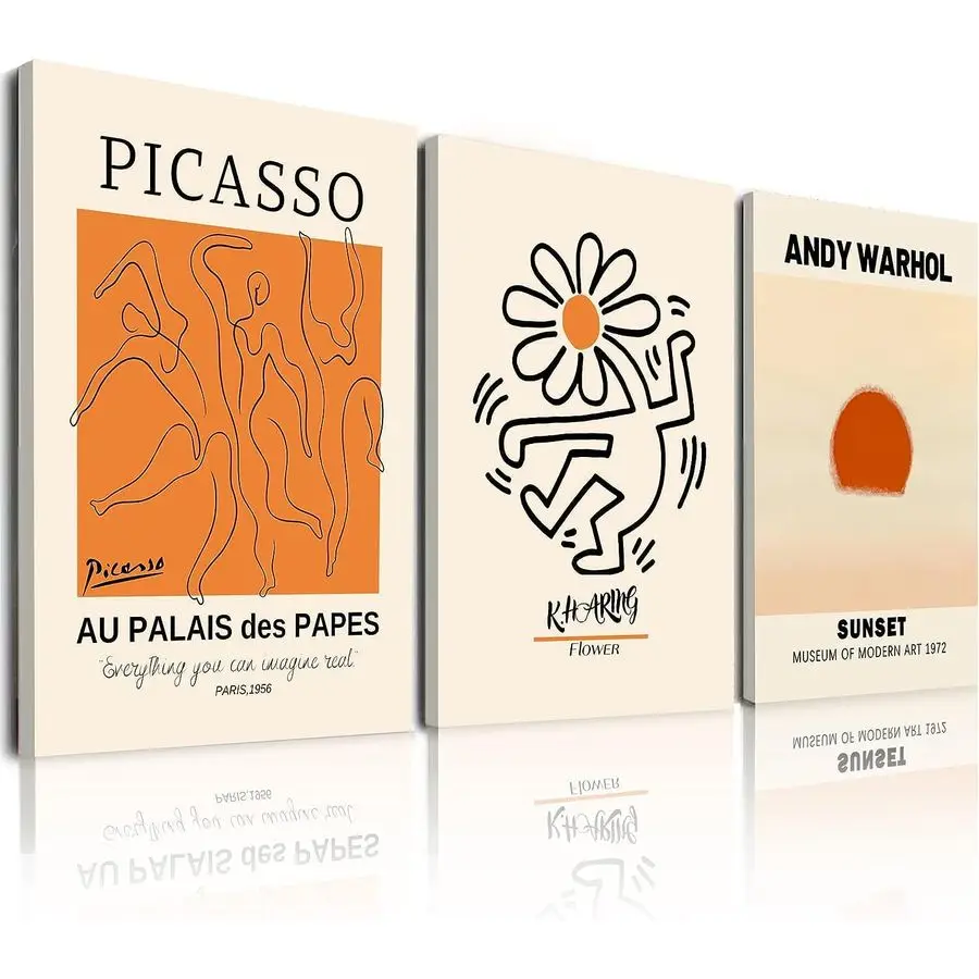 

Wall Art Set of 3, Large Framed Canvas Wall Art Geometric Line Sunset Artwork Painting, Minimalist Wall Art for Living Room, 16x