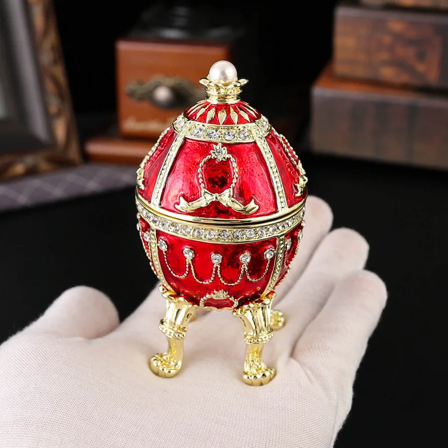 Vintage Jewelry Box with Hinged Lid Classic Egg Enamel Jewelry Box Small Treasure Chest Box Ring Holderfor Women