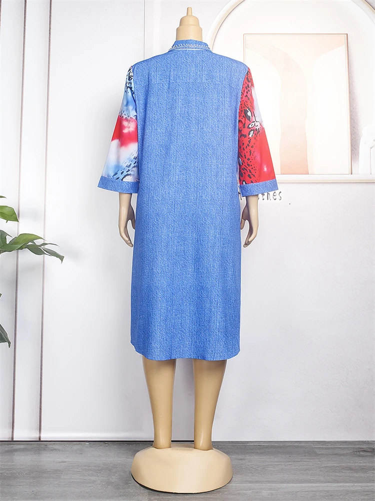 2024 Summer Shirt Dresses Elegant Women Dashiki Print Midi Robe African Turkey Loose Boubou Party Gown Clothing Vestido Feminino