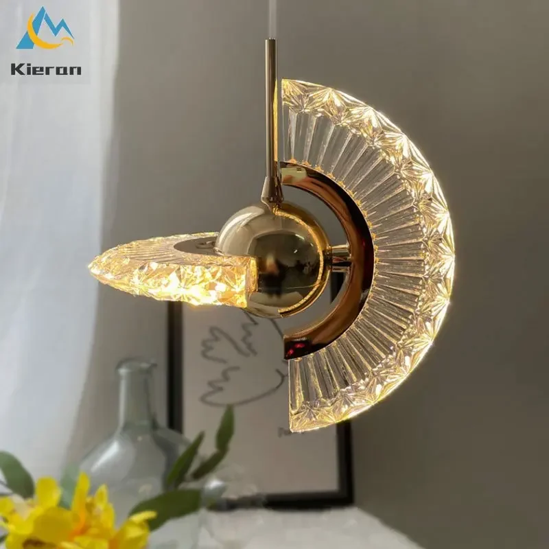 Imagem -05 - Modern Crystal Spaceship Led Chandelier Rotatable Pendant Light Living Room Decor Quarto Estudo Sala de Jantar Cabeceira