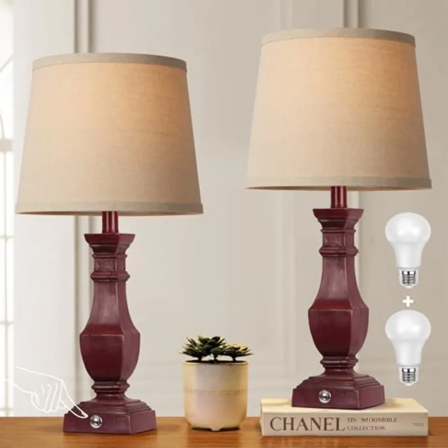 

Dimmable Table Lamps Set of 2, Rustic Farmhouse Table Lamps for Living Room Bedroom, Bedside Desk Lamps for end Tables, Touch L