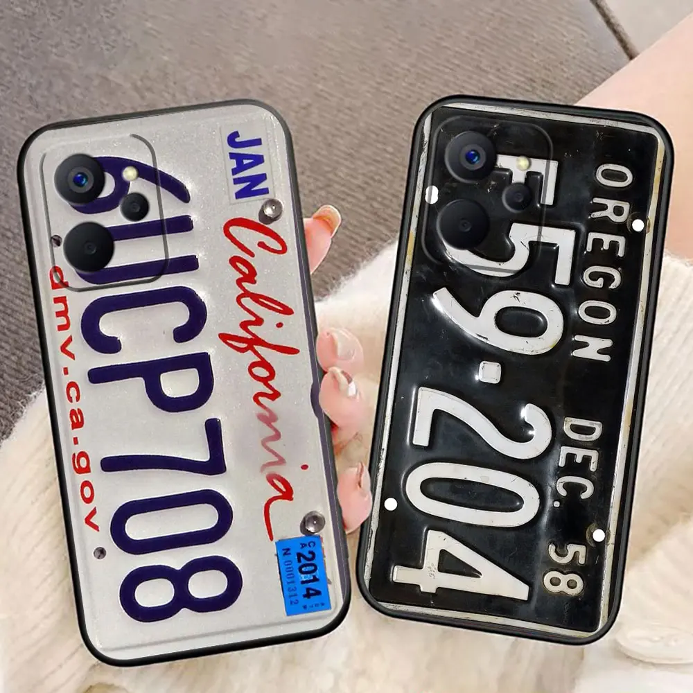 

Vintage Car License Plate Numbers Phone Case For Realme 16 15 15T 14 13 12 11 10 9 9I 8 8I 7 7I PRO PLUS 5G DIY Case Shell Cover