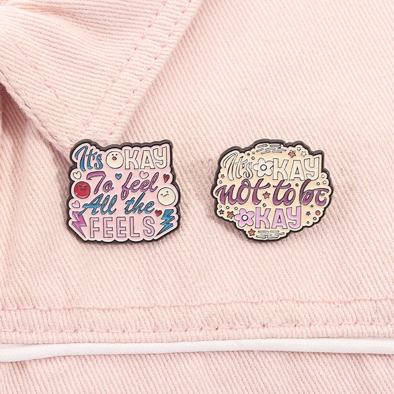 It's Okay Not To Be OK Badge Inspirational Quote Brooch Pins Creative Floral Decorated Motto Enamel Lapel Pin Accessory Clothes