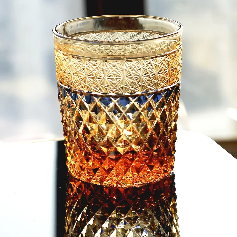 Edo Kiriko Hand Engraved Crystal Whiskey Tumbler Vintage Diamond Pattern Rocks Glass Luxury Gift Glassware