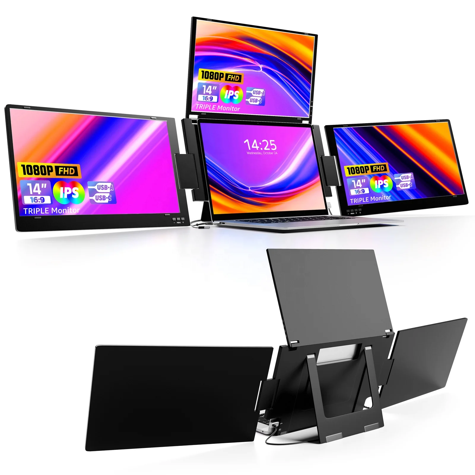 

Brand New Quadruple Triple Screen Extender 14inch Type-C Connection Full HD 1080P Auto Rotation LCD Portable Monitor For Laptops