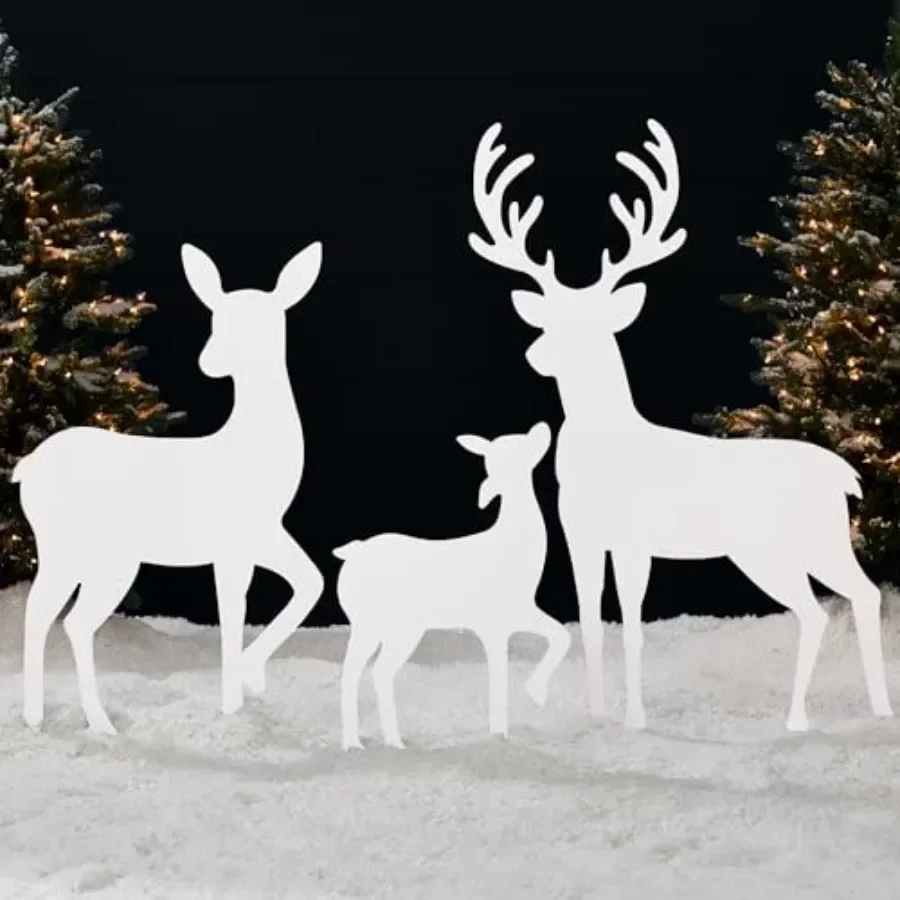 Outdoor PVC deer family silhouette set: 3-piece, 46in, weather-resistant, black, for yard decoration