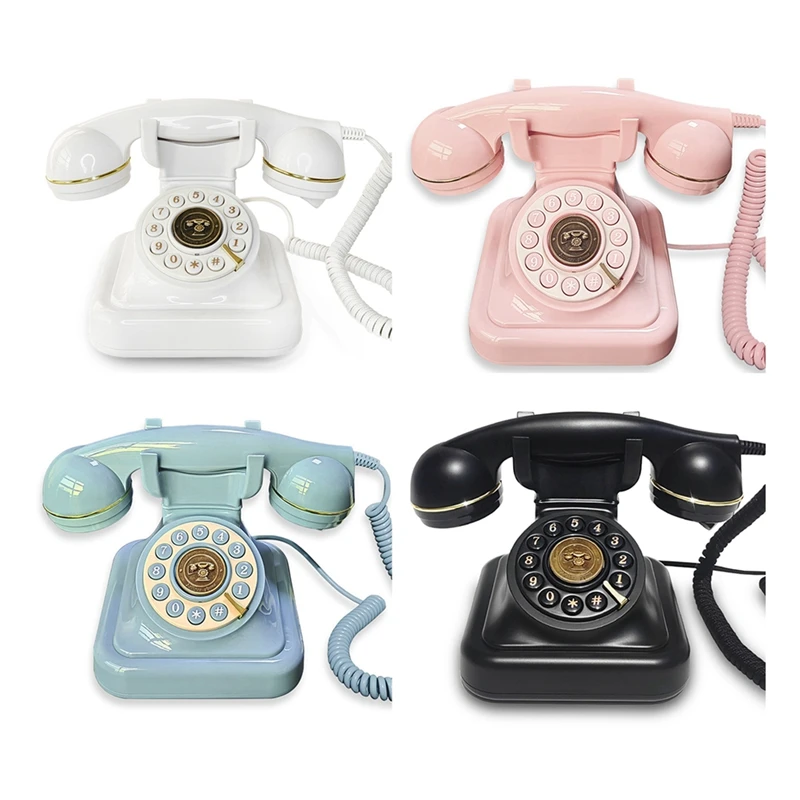 Retro Style Wired Dial Telephone Plug-In Home Fixed Landline Antique European Office Telephone Fashion Decoration White