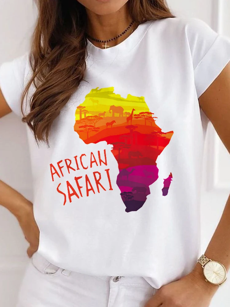 New African Funny Ladies Clothes Casual Short Sleeve Tshirt T Shirt O-neck Loose Summer White Tee Top Print Camisetas De Mujer