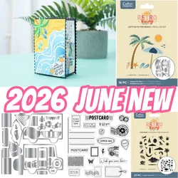 Retro Vacay - Postcard Stamp Metal Cutting Dice And Stamps For Scrapbooking Stencil Embossing Mold DIY Paper Cards Craft Cutting