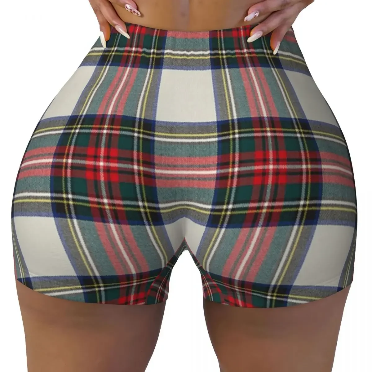 Custom Stewart Dress Scottish Tartan Yoga Shorts Women Gym Workout Running Athletic Volleyball Biker Shorts