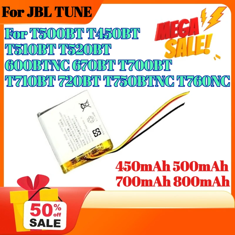 

Head Mounted Bluetooth Earphone Battery For JBL TUNE T500BT T450BT T510BT T520BT 600BTNC 670BT T700BT T710BT 720BT T750BTNC