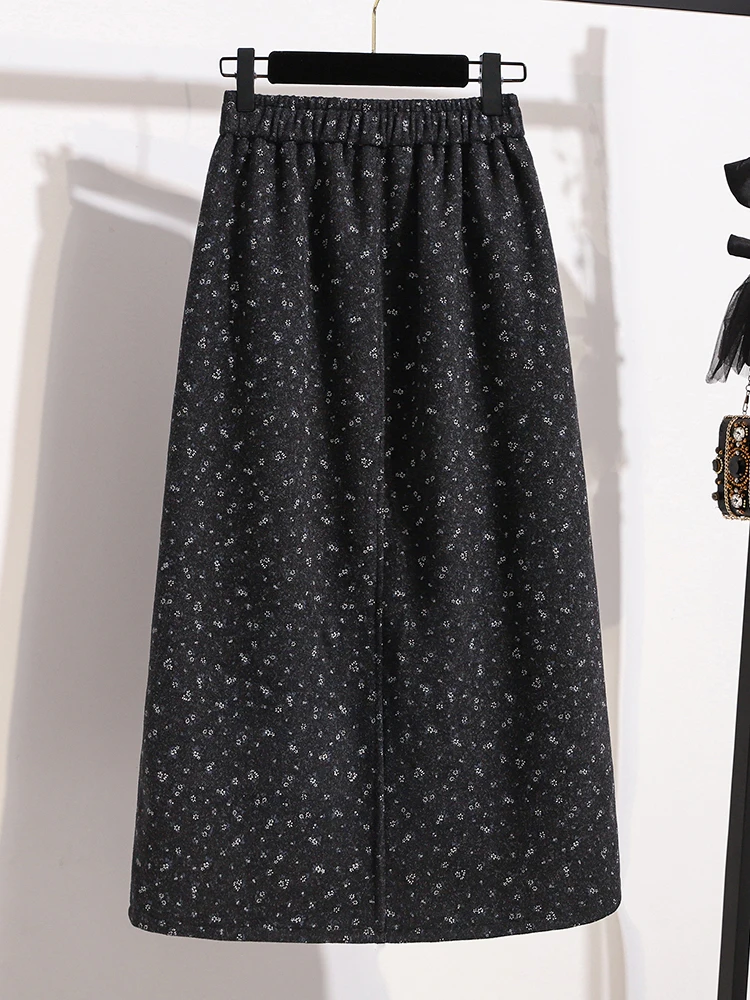 Autumn Winter plus Size Floral - Midi Skirt Floral 评论和价格