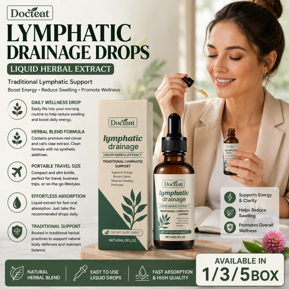 60ml Lymphatic Drainage Herbal Drops Red Clover Cat's Claw Liquid Support Swelling Relief Energy Circulation Daily Wellness