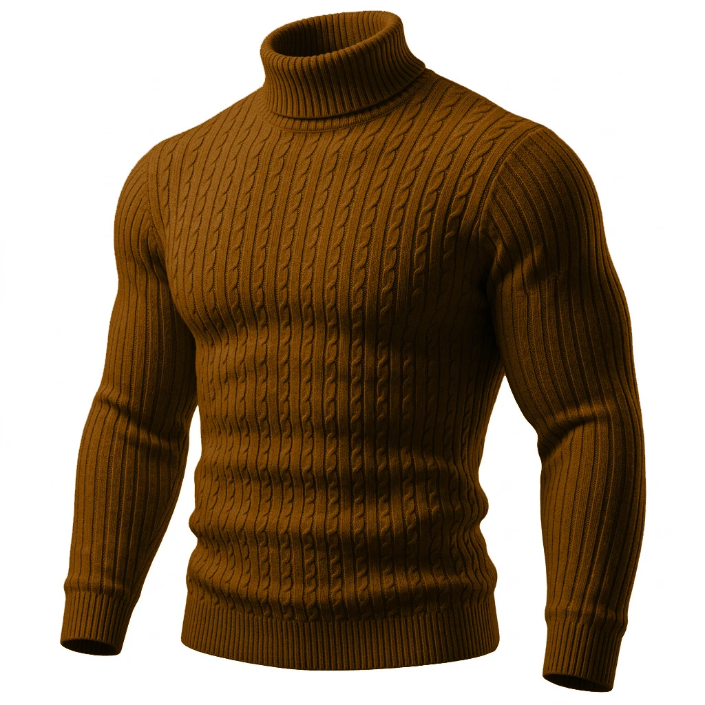 Herren Zopfmuster Rollkragenpullover Warmer Weicher Thermo-Pullover Winter Passform Langarm-Pullover für Kaltes Wetter Strickwaren – Detail 12