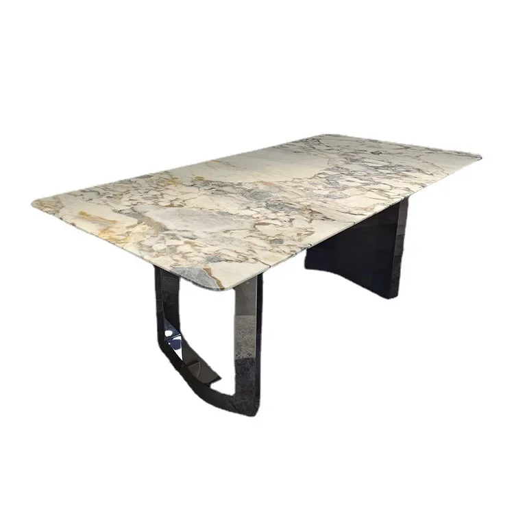 

Natural Marble Dining Table Italian Minimalist High-end Villa Elephant White Luxury Stone Rectangular Table