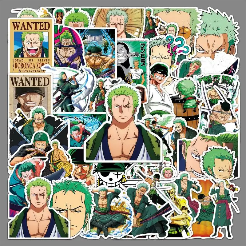 50Pcs Kawaii One Piece Zoro Stickers Anime Cartoon Notebook Water Cup Decorate Stickers Student Waterproof DIY Stickers Gift