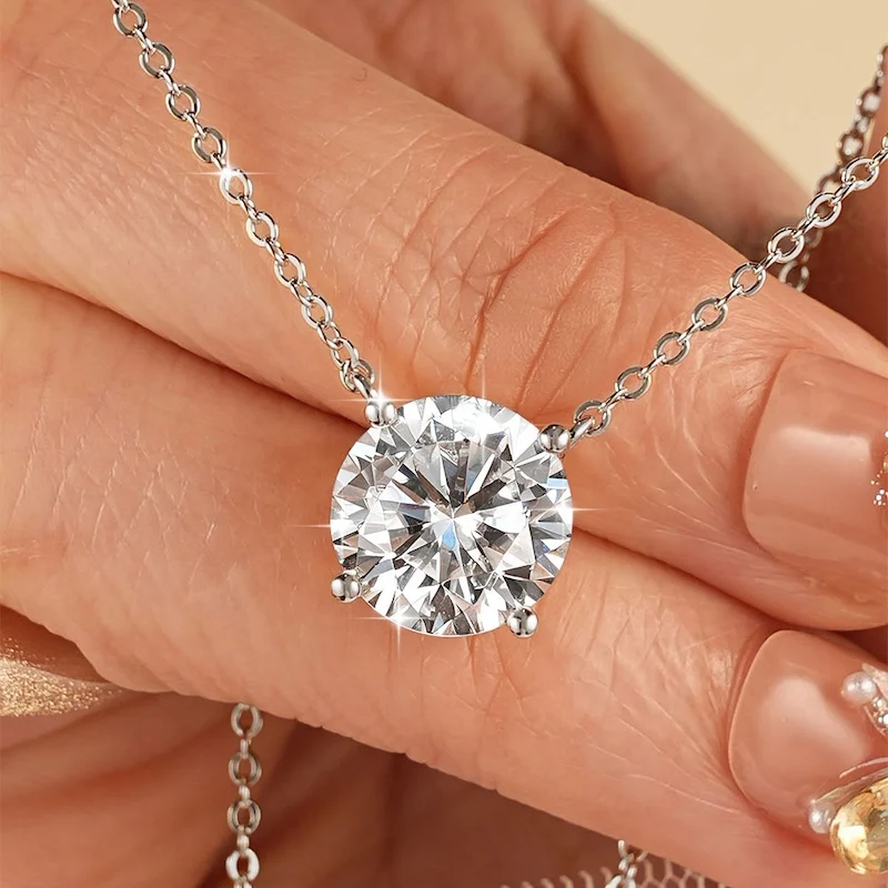 Rrjzz Solitaire D Color 4MM-11MM Moissanit-Anhänger-Halskette für Frauen, zertifizierte runde Halskette mit imitiertem Labordiamant, Schmuck – Detail 13