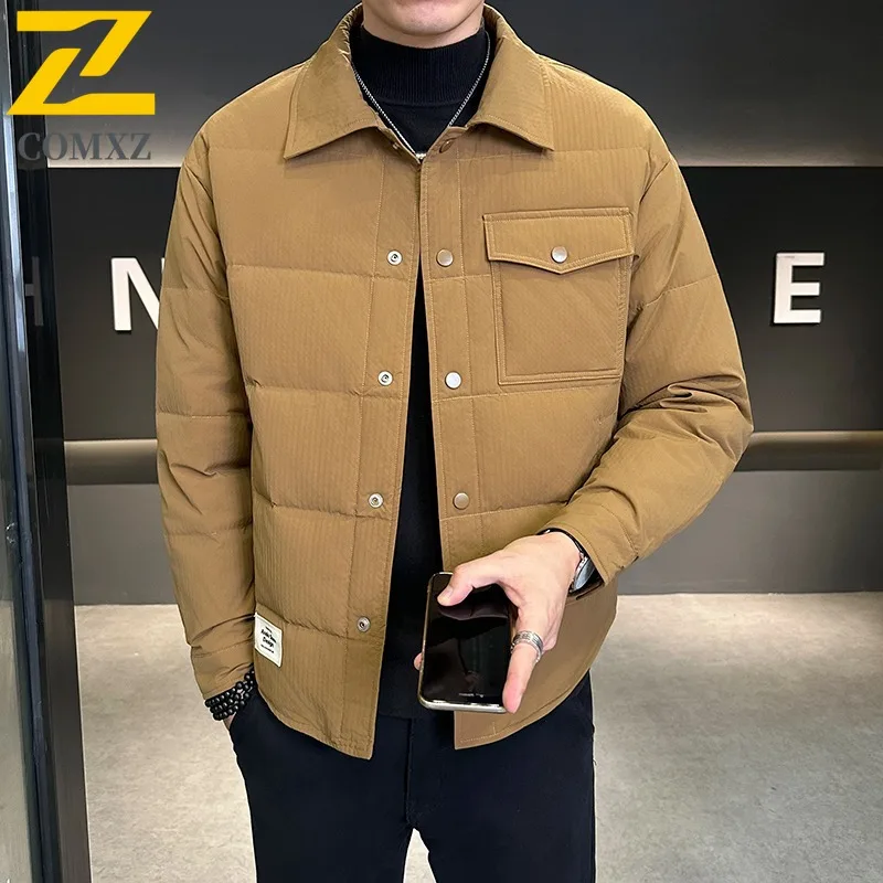 COMXZ 2025 Mens Womens Winter Stand Collar Puffer Jacket American Style Waterproof and Windproof fashion Warm tactic Hooded Coat