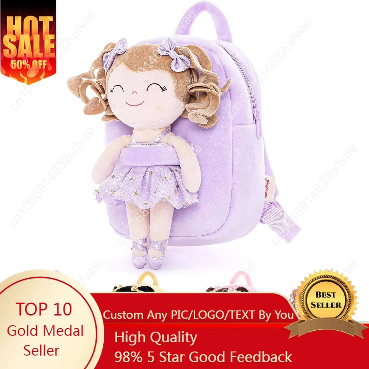 

Gloveleya Toddler Backpack Baby Ballerina Girl Gifts Plush Curly Hair Ballet Backpack - White Purple 9 inches