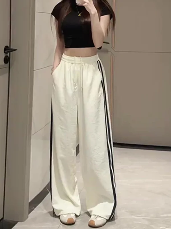 

Qui Dry Ice Silk Тонкие спортивные брюки Летние повседневные свободные широкие брюки для женщин Длинные брюки с высокой талией для поездок на работу Sle