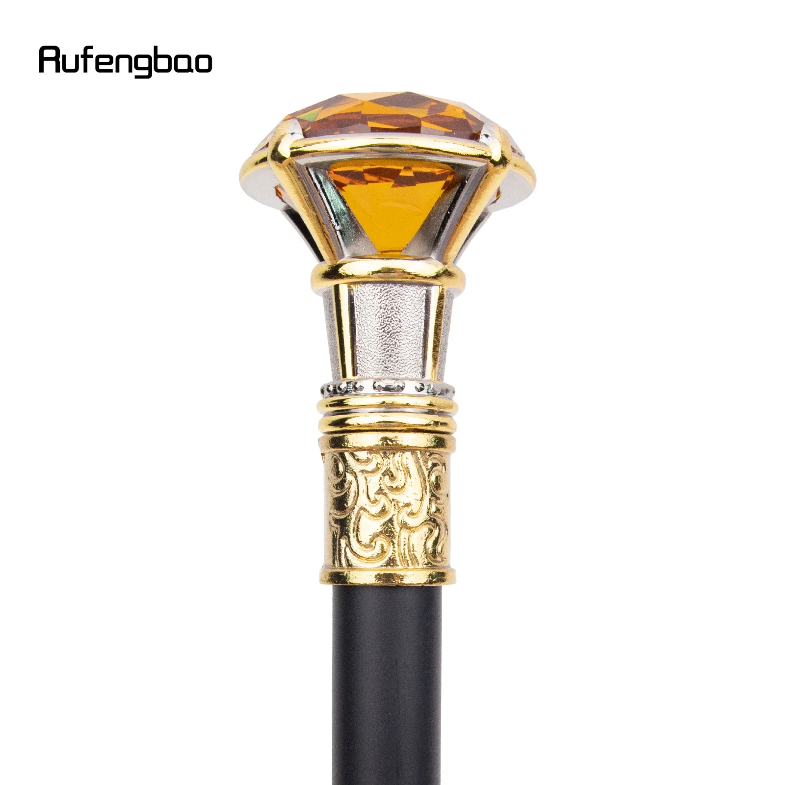 Orange Diamond Type Golden White Walking Cane Fashion Decorative Walking Stick Gentleman Elegant Cosplay Cane Knob Crosier 90cm