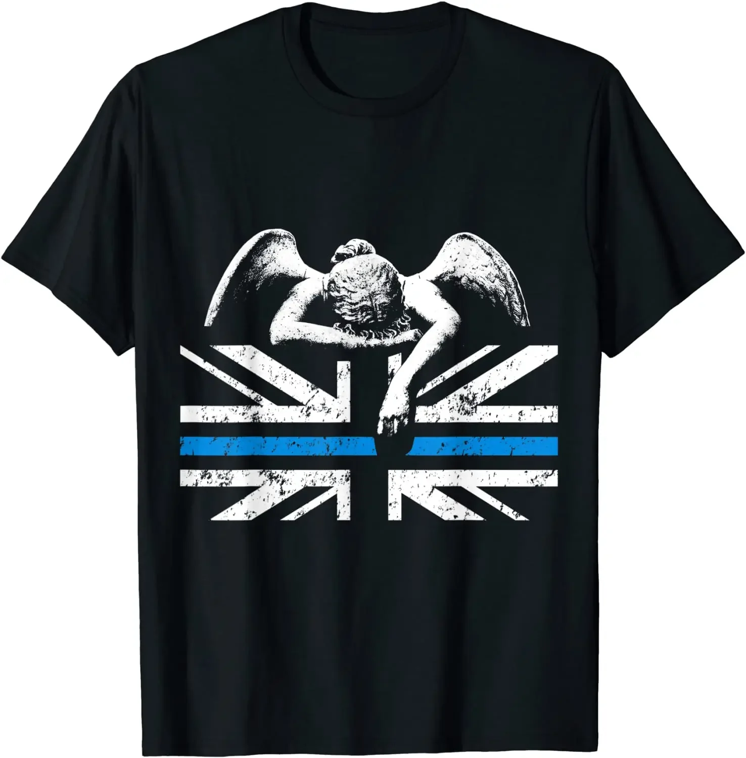 Weeping Angel Thin Blue Line United Kingdom Flag T-Shirt. Summer Cotton Short Sleeve O-Neck Mens T Shirt New S-3XL