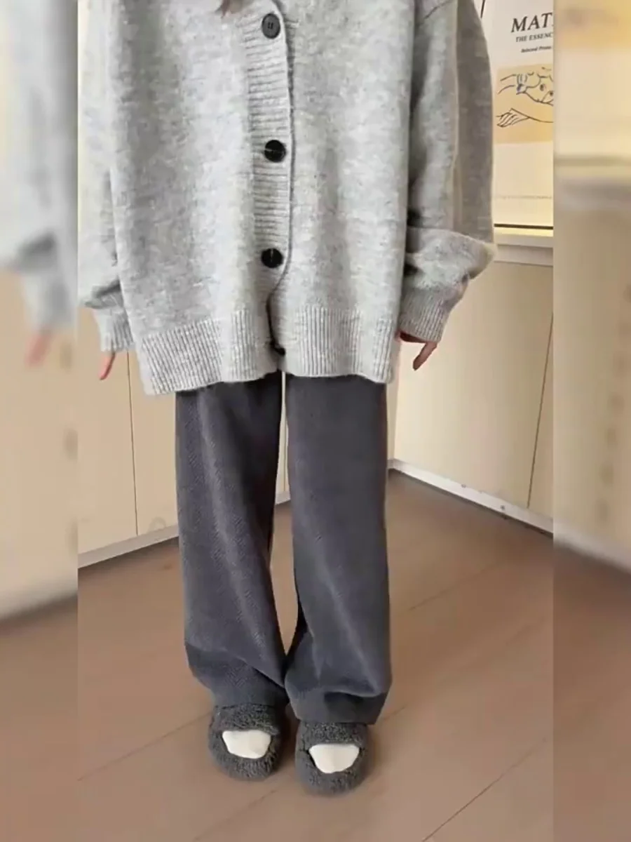 

Loose Straight Leg Pants Men's Casual Trousers Thiened Fce Lined Vintage Straight Cut Wide Leg Pants Autumn Winter Leisu...