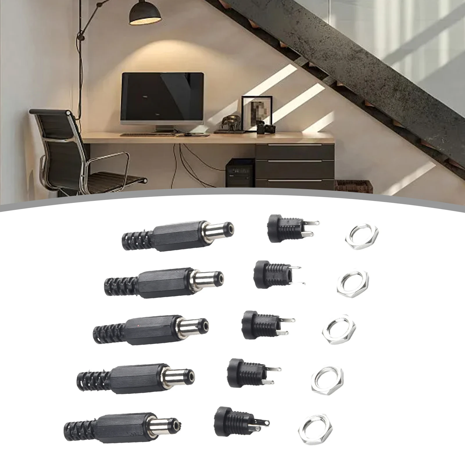 12V DC Panel Mount Socket Connectors 5 Male 5 Female Pairs for 2.1mm x 5.5mm Compatibility in Electronic Projects