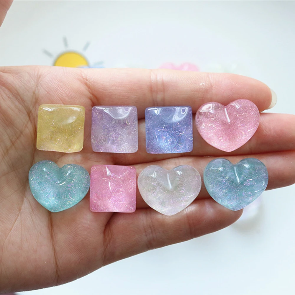 10PCS Noctilucent Square Heart Series Resin Flatback Cabochons For Hairpin Scrapbooking DIY Jewelry Craft Decoration Accessories