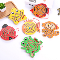 Kids Magnetic Maze Toy Mini Wooden Interactive Maze Pen Driving Beads Maze Puzzle Board Game Eduactional Toys for Toddlers Baby