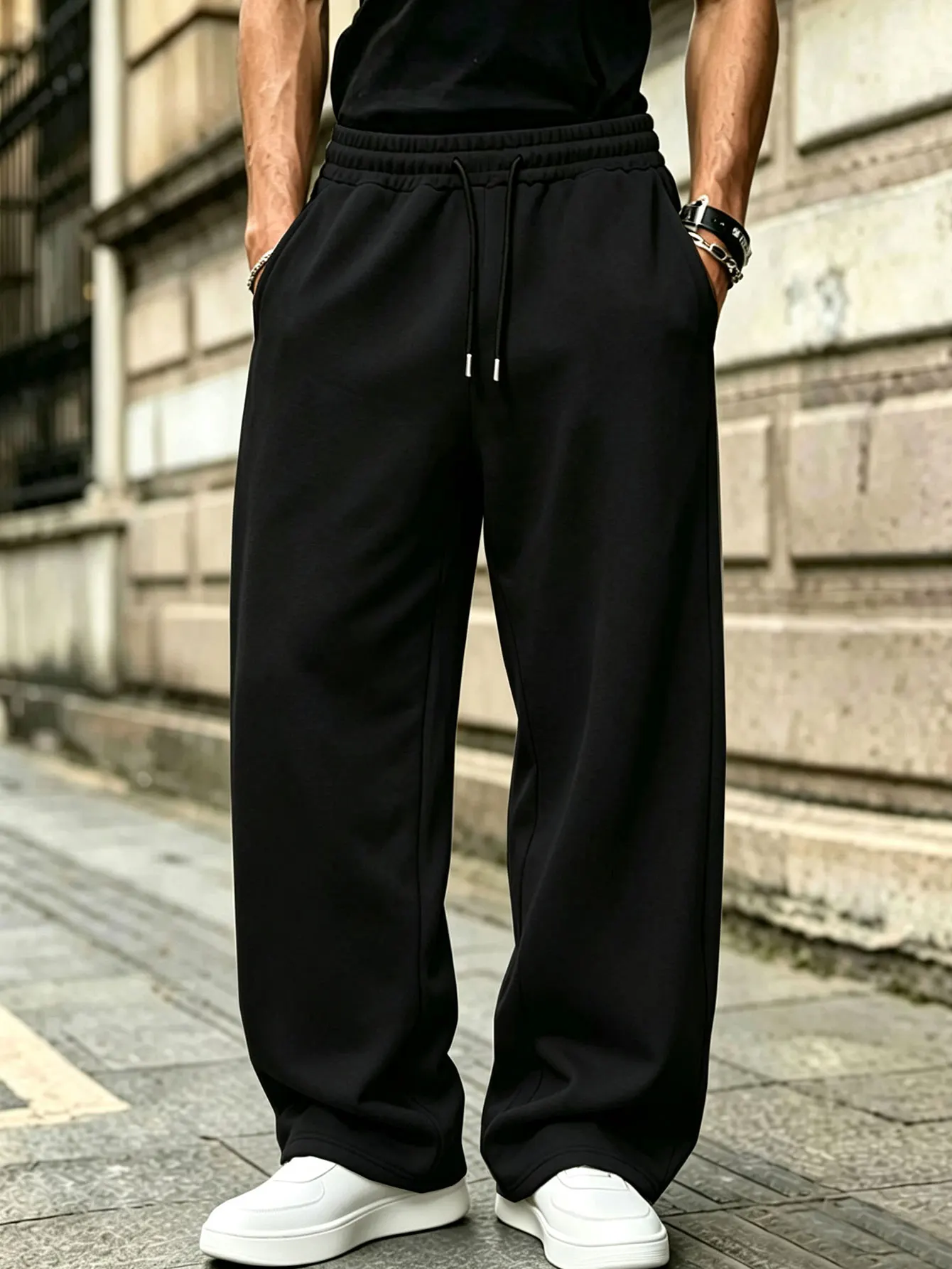 Herren-Jogginghose mit lockerem Schnitt, elastischem Bund, Kordelzug, lässigem Stil, Streetwear-Design, mit Taschen, bequeme Hose. – Detail 10