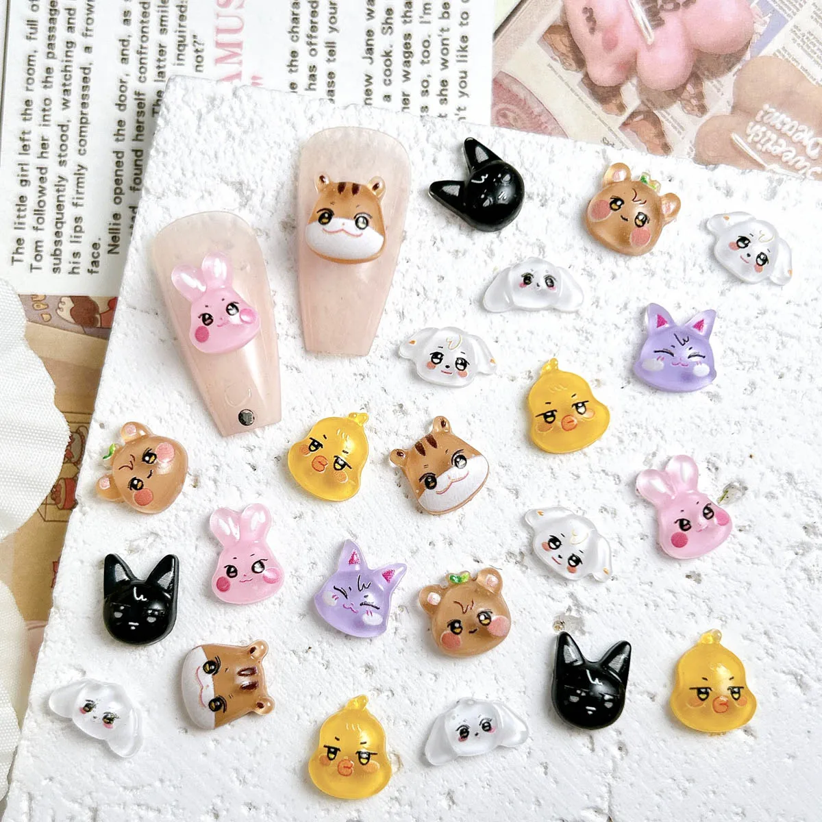 

Cartoon Cute Translucent Animal Series Resin Nail Charms Luminous Colorful Rabbit Bear Cat Nail Art Decorations DIY Nail Designs