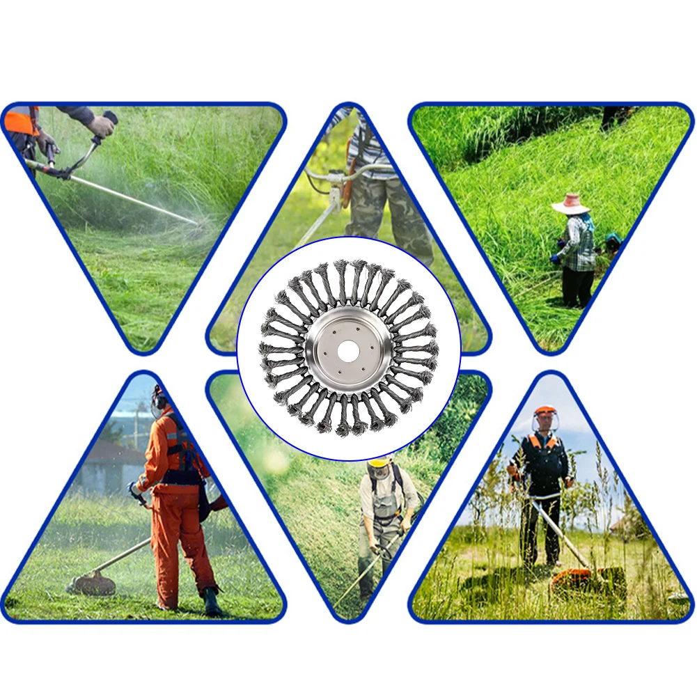 

10-дюймовый поворотный узел, стальная проволока, колесо, щетка, диск для сорняков, режущая головка, триммер для травы, колесо для удаления ржавчины для газонокосилки