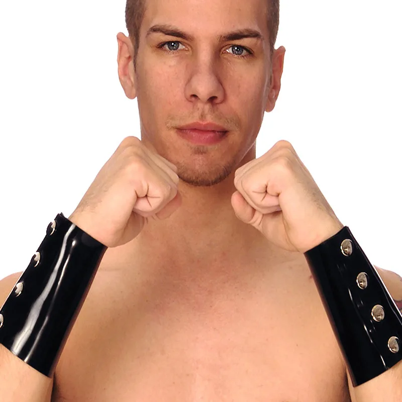 1.0mm d'épaisseur unisexe Sexy exotique Lingerie noir Latex fait à la main poignet Bracelet gants personnaliser taille uniforme Zentai